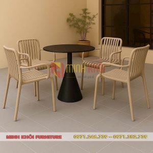 Bộ bàn ghế cafe nhựa đúc có tay MK-0100 – Đẹp, bền, giá tốt