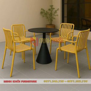 Bộ bàn ghế cafe nhựa đúc có tay MK-0100 – Đẹp, bền, giá tốt