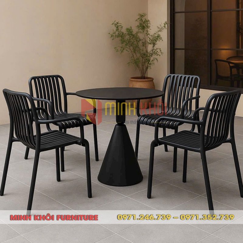 Bộ bàn ghế cafe nhựa đúc có tay MK-0100 – Đẹp, bền, giá tốt