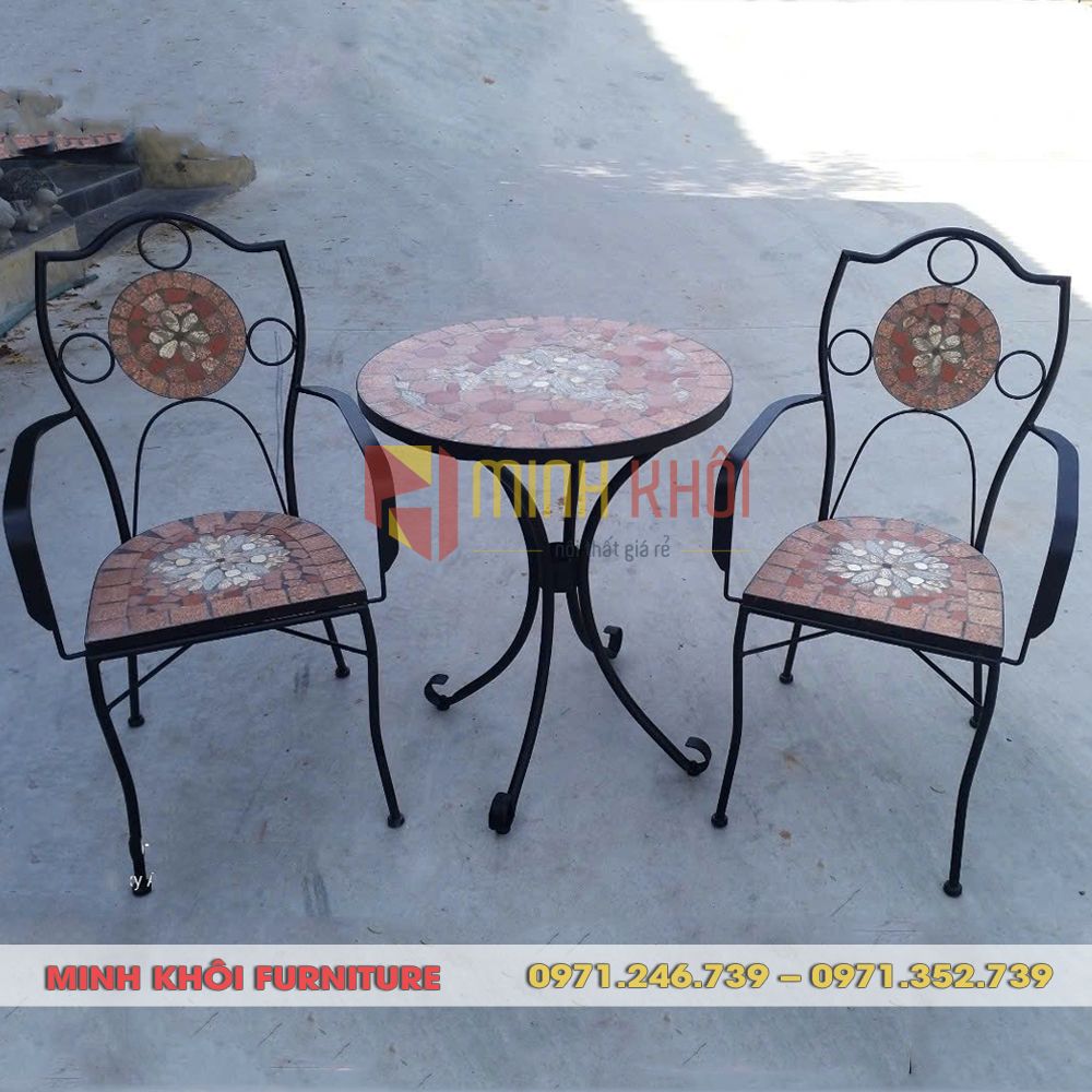 Bộ bàn ghế cafe sắt Mosaic ngoài trời 1 Bộ bàn ghế cafe sắt Mosaic ngoài trời giá rẻ, bền đẹp