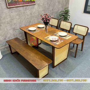 Bộ bàn ghế gỗ nhà hàng CH301 đan mây tự nhiên cao cấp