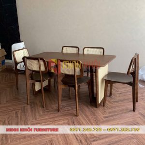 Bộ bàn ghế gỗ nhà hàng CH301 đan mây tự nhiên cao cấp