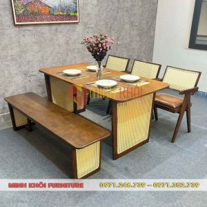 Mẫu bàn ghế gỗ quán ăn Vleg sang trọng, phong cách mộc hiện đại