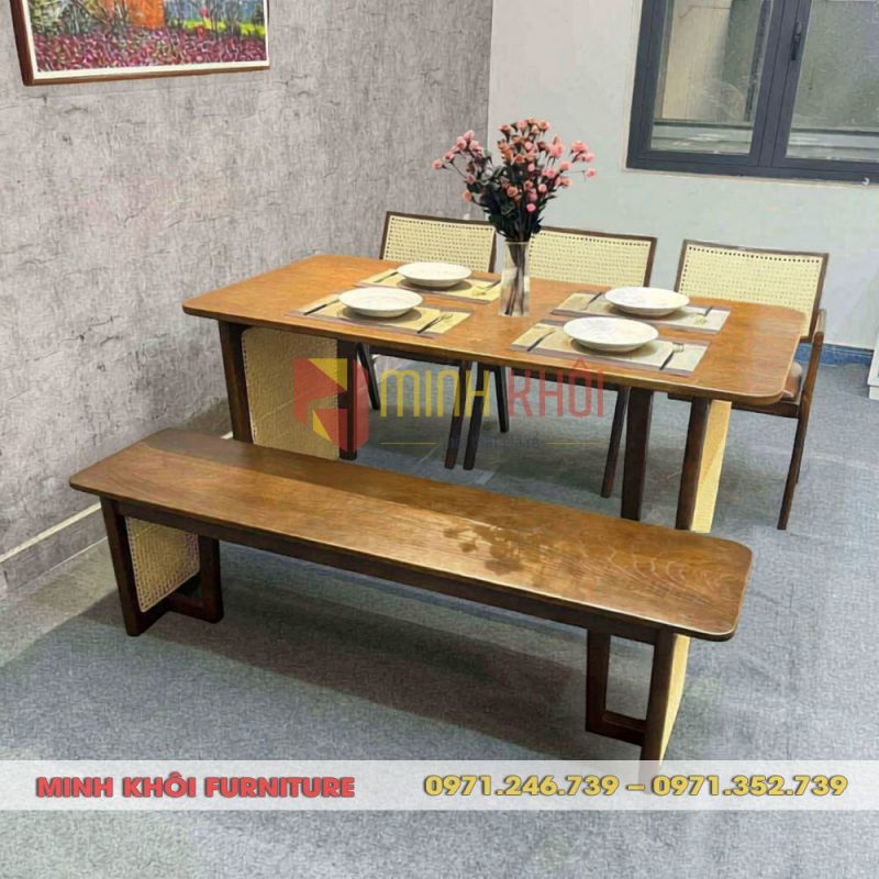 Mẫu bàn ghế gỗ quán ăn Vleg sang trọng, phong cách mộc hiện đại