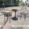 Bộ bàn ghế sắt decor sân vườn kết hợp bàn Tulip mặt đá hiện đại