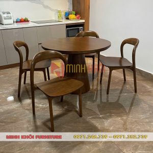 Bộ bàn ăn tròn 4 ghế Neva không tay gỗ ash 3 Bộ bàn ăn tròn 4 ghế Neva không tay gỗ ash cao cấp