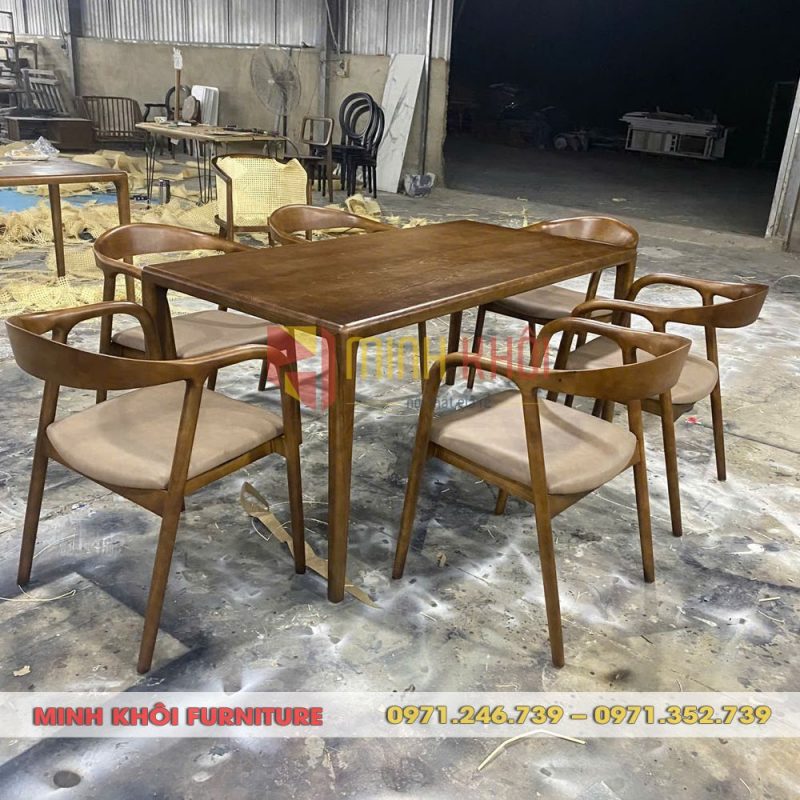 Bộ bàn ghế ăn Neva mặt nệm gỗ ash cao cấp