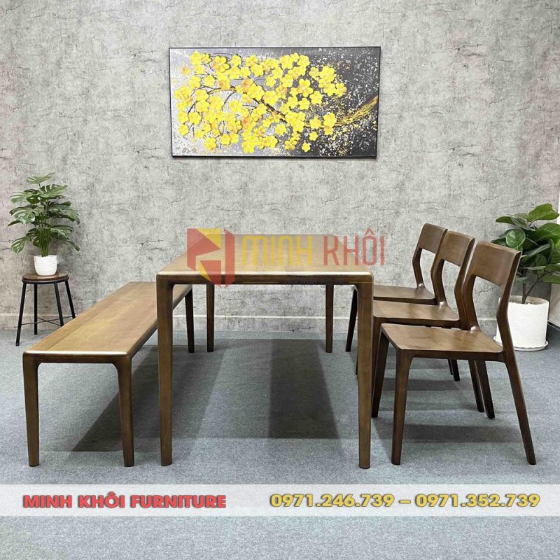 Bộ bàn ghế ăn nhà hàng MK-0104 gỗ ash tự nhiên đẹp, bền, sang trọng