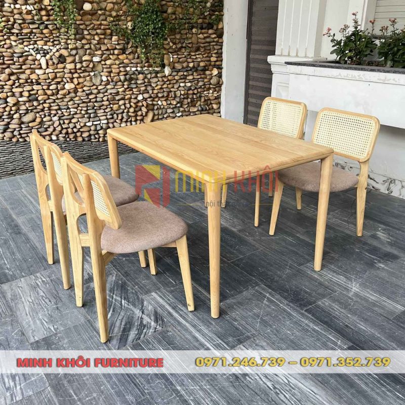 Bộ bàn ghế quán ăn CH301 gỗ Ash lưng mây đẹp, hiện đại