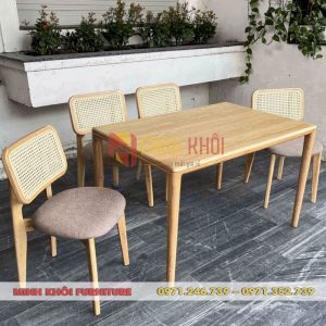 Bộ bàn ghế quán ăn CH301 gỗ Ash lưng mây đẹp, hiện đại