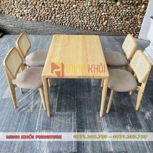 Bộ bàn ghế quán ăn CH301 gỗ Ash lưng mây đẹp, hiện đại