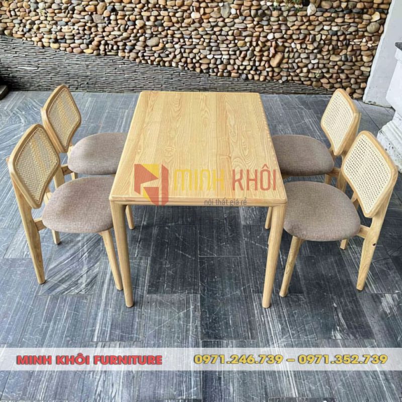 Bộ bàn ghế quán ăn CH301 gỗ Ash lưng mây đẹp, hiện đại
