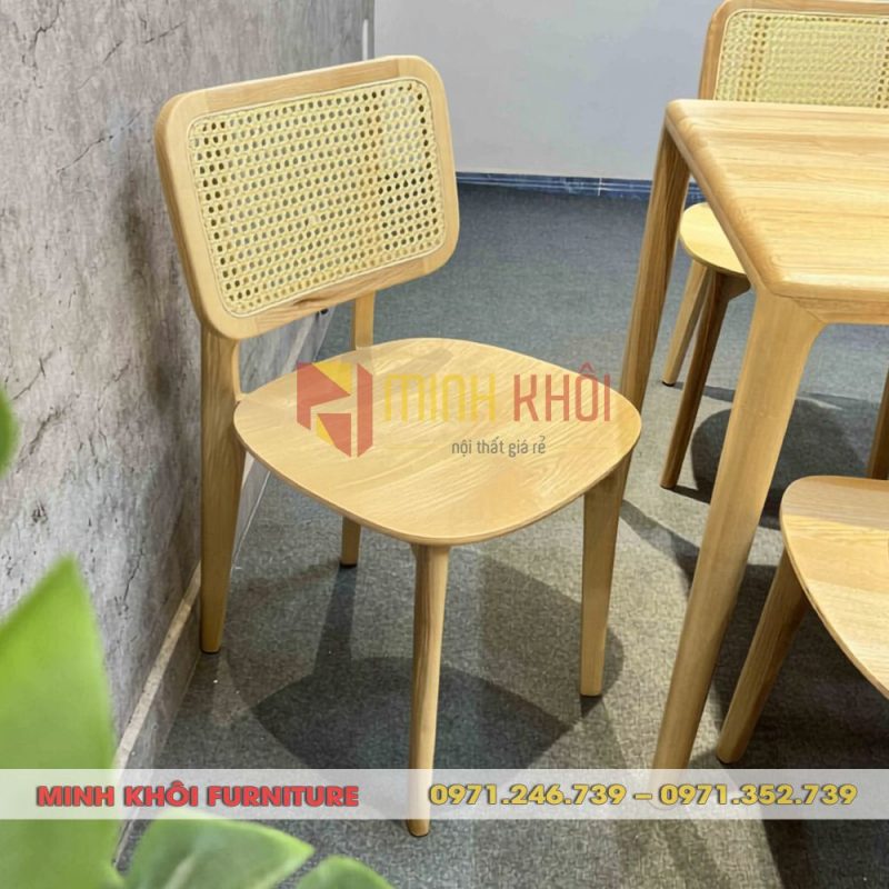 Bộ bàn ghế quán ăn CH301 gỗ Ash lưng mây đẹp, hiện đại