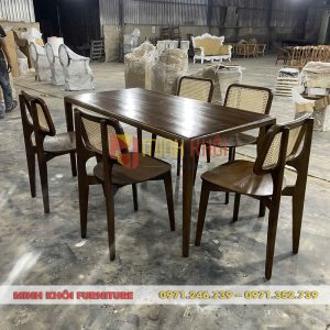 Bộ bàn ghế quán ăn CH301 gỗ Ash lưng mây đẹp, hiện đại